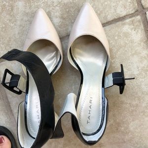 Black and cream leather heels size 7.5